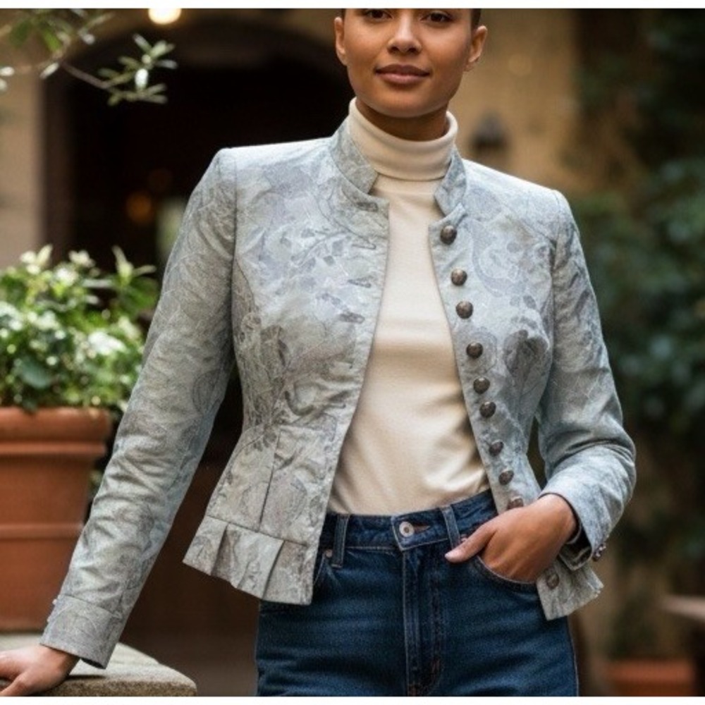 NEW Anthropologie Elevenses Jacket  Floral Brocade Cropped Retro SILK SIZE 4